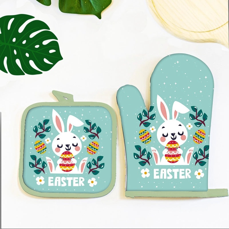 Cartoon Style Minimalist Polyester Apron with Heat Resistant Gloves|Kitchen Accessories