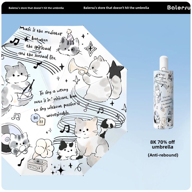 Music Kitten Small Portable Automatic Folding Umbrella for Kids | Kids Accessories