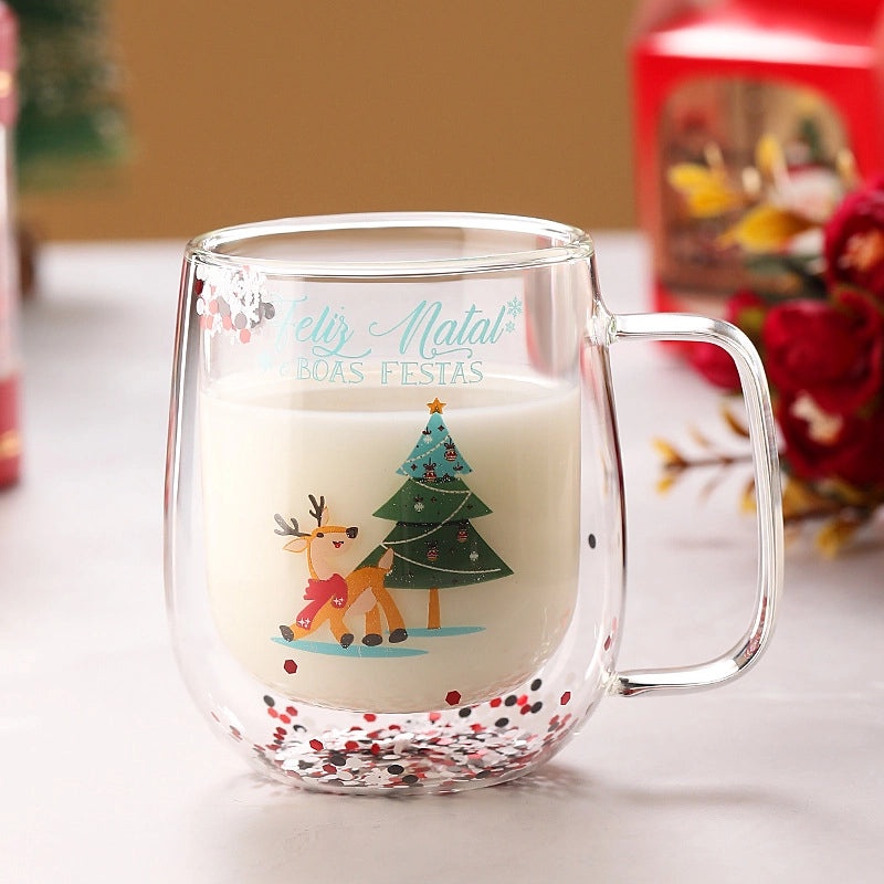 Christmas Cartoon Borosilicate Glass Water Bottle Casual Vacation Style | Drinkware & Water Bottles