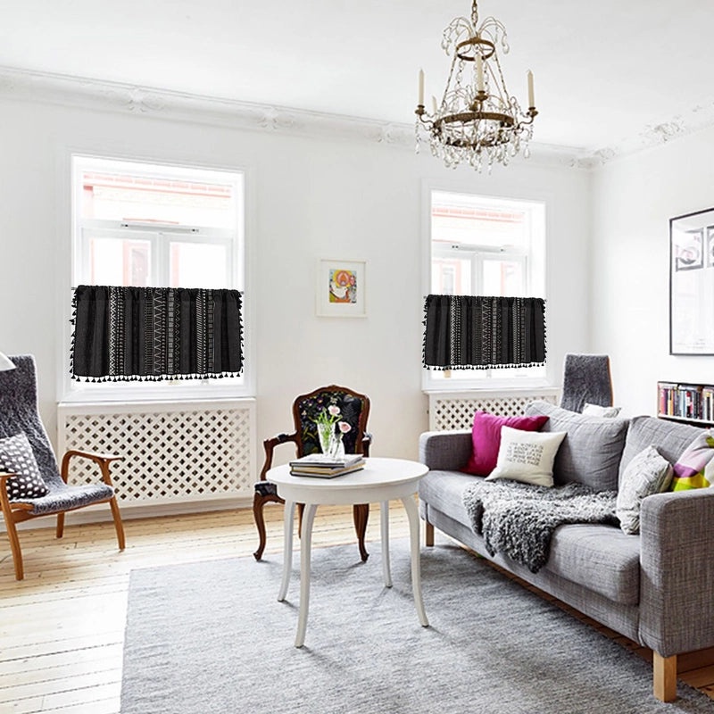 Geometric Pattern Half Window Curtain for Kitchen Sink Cabinet Dust Protection|Home Decor Curtains