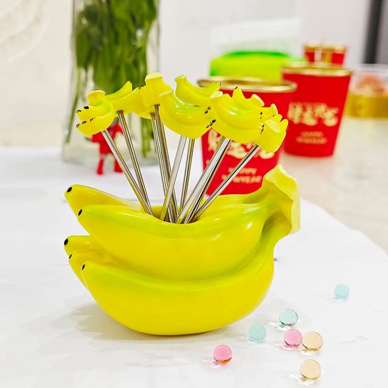 Fruit-Shaped Stainless Steel Fork Set with Apple, Strawberry, Banana Design | Kitchen Accessories