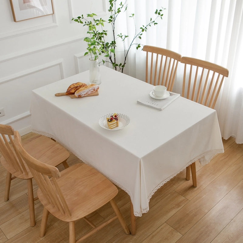 Yiman Qiyun Natural Cotton Linen Plain Color Dustproof White Tablecloth Cover Tea Towel | Home & Living > Kitchen & Dining > Table Linens