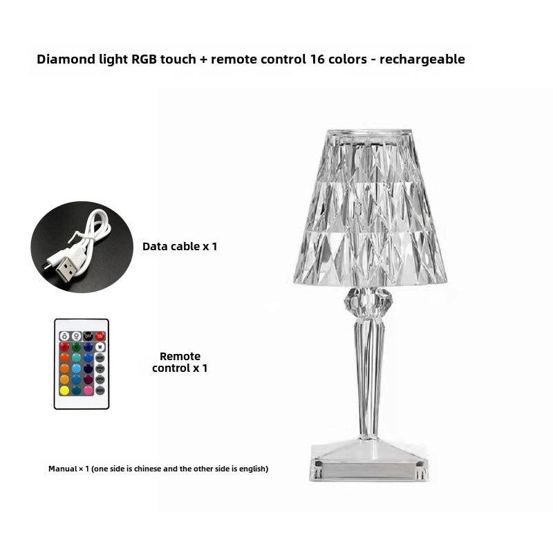 USB Crystal Diamond Table Lamp with Touch Control and USB Charging | Bedroom Nightlight & Atmosphere Lighting | Table Lamps