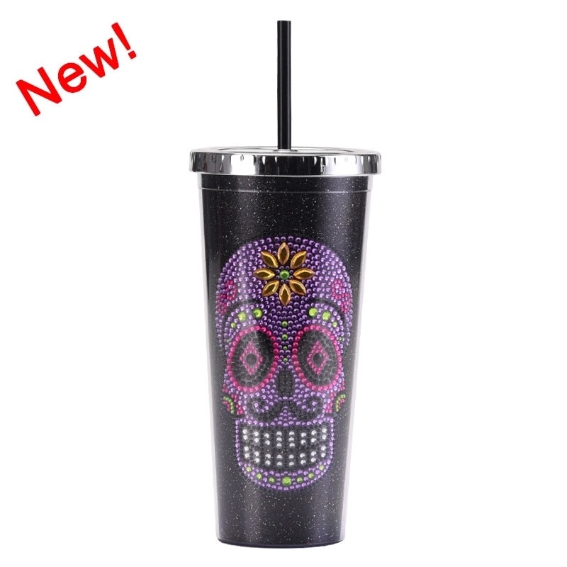 Creative Double-layer Plastic Straw Cup with Halloween Skull Design Large Capacity Drinkware|Halloween Drinkware