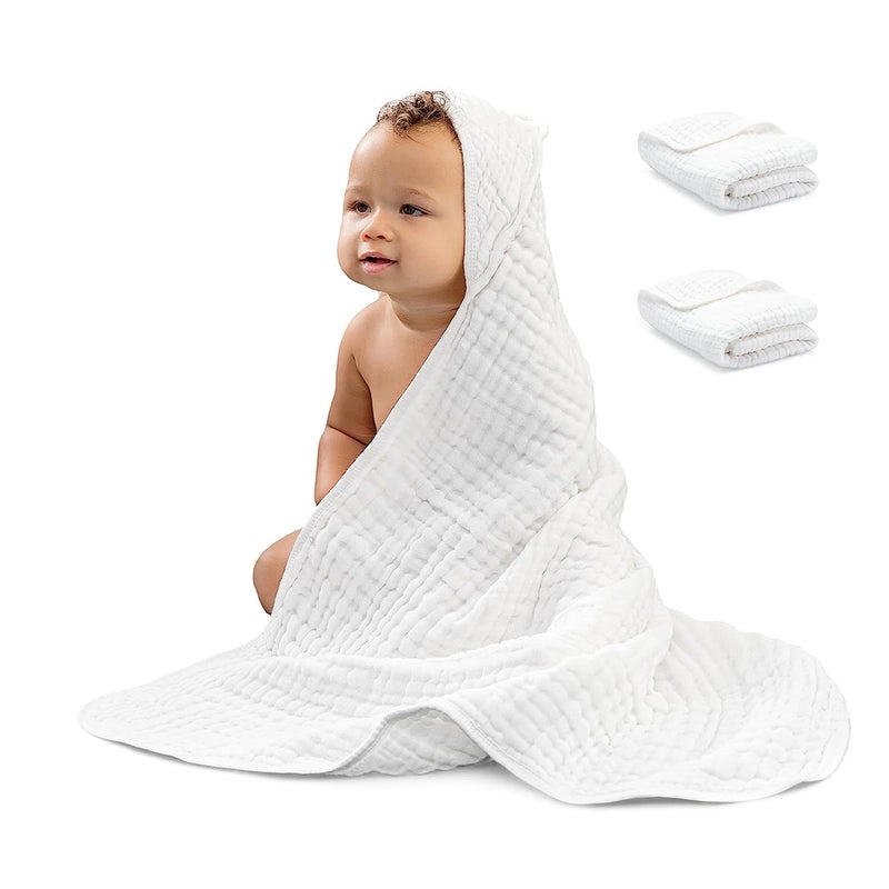 6-Layer Seersucker Gauze Hooded Bath Towel for Kids Soft Absorbent Bathrobe|Bath & Body Accessories