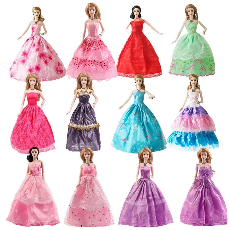 30cm Doll Wedding Dress Princess Tail Evening Gown for Girls Toy Large Half Bag Dress|Doll Clothes