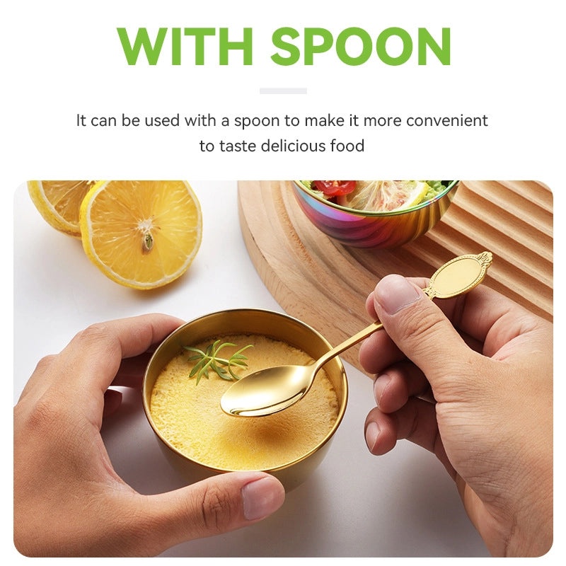 Stainless Steel Small Sauce Bowl Set with Spoon, Golden Dip Dish for Sushi, Jam, and Seasoning | Kitchen & Dining Accessories