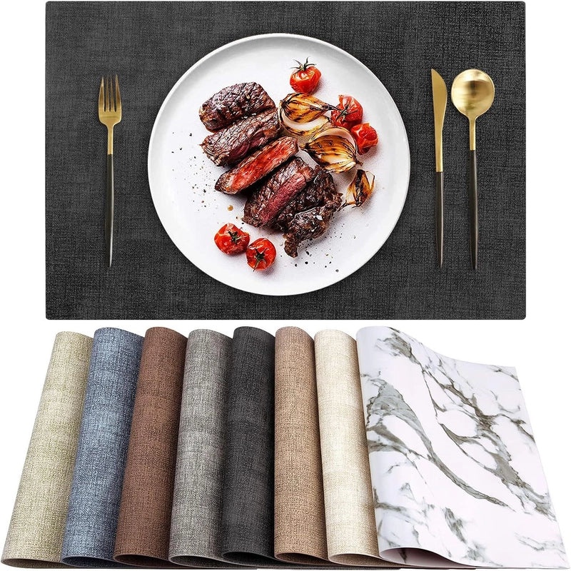 Square Double-Sided Waterproof Leather Placemat with Cloth Pattern | Dining Table Mats & Tableware Accessories