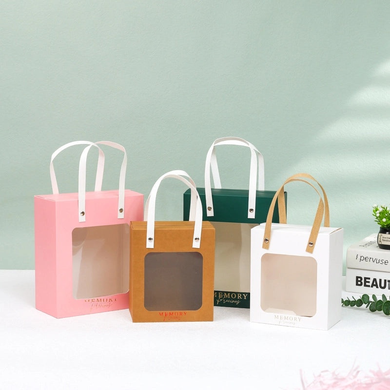 Transparent Window Paper Handbag Birthday Gift Festival Flower Doll Card Bag | Gift Bags & Packaging