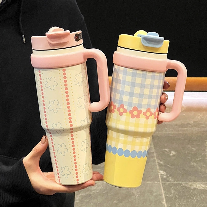 Stylish Lattice Fruit Flower Pattern Thermos Cup 304/316 Stainless Steel 1 Piece | Drinkware & Tumblers