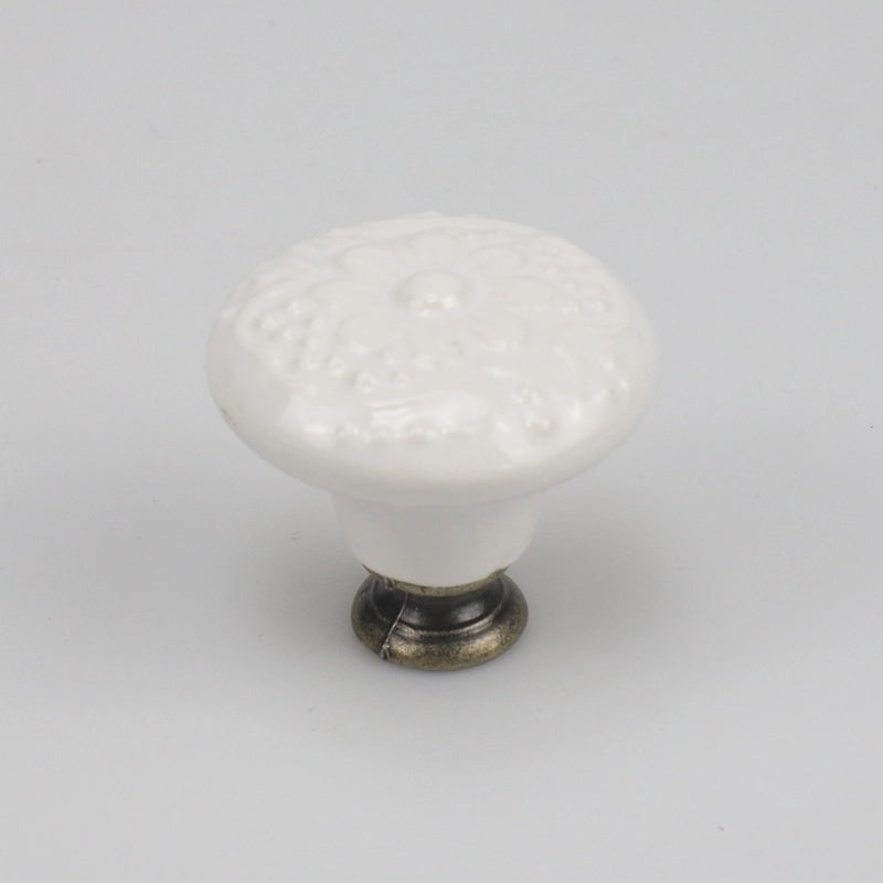 Ceramic Flower Cabinet Handle with Wooden Base | Cabinet Hardware