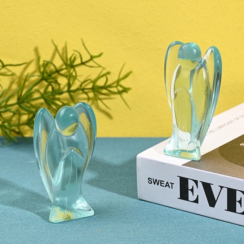 Handcrafted Natural Stone Angel Ornament Elegant Decor Red Blue White