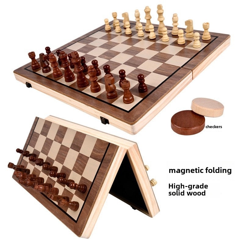 2in1 Magnetic Walnut Chess and Checkers Set with Direct Round Corner Folding Design|Board Games & Chess Sets
