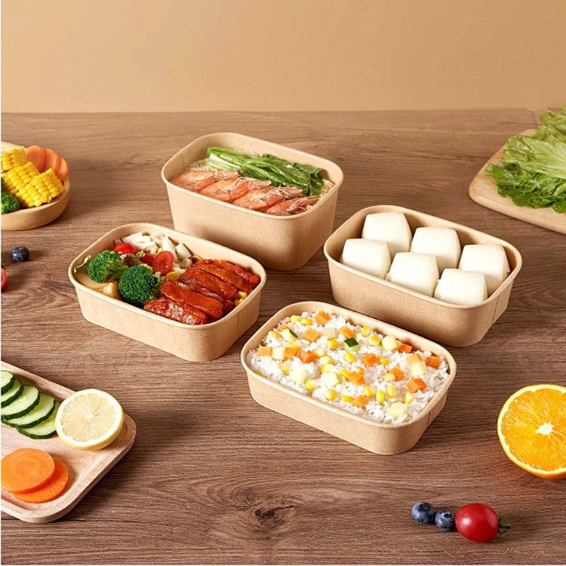 Disposable Kraft Paper Square Bowl Rectangular Lunch Box for Takeout Picnic Food Packaging|Eco-friendly Disposable Tableware