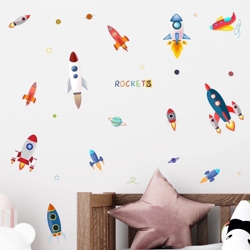 Cute Cartoon Space Rocket Wall Decals for Kids Room | Kids Room Decor