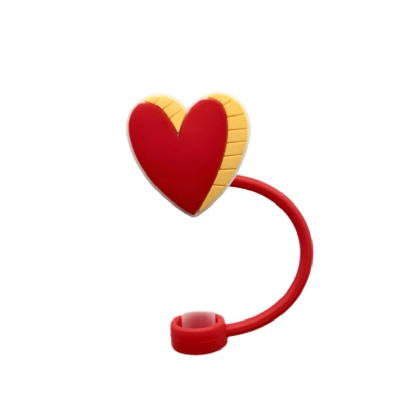Valentine's Day Red Heart Silicone Straw Caps, 10 Pieces Set | Drinkware Accessories