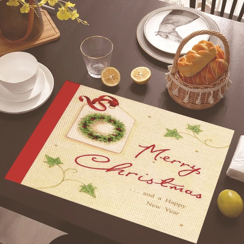 Nordic Christmas Tree Bow Knot Snowflake Linen Cotton Placemat|Home Decor & Tableware