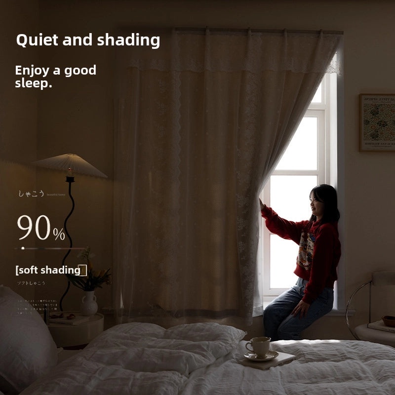 French Lace Hook & Loop Curtain Non-perforated Self-adhesive Bedroom Shading Net Red | Home Decor Curtains