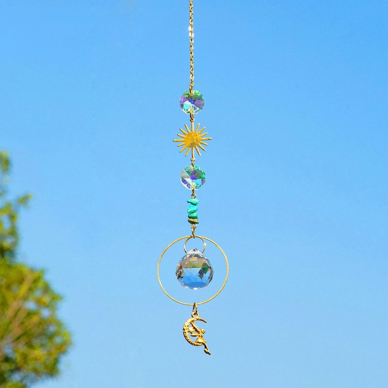 Pastoral Crystal Metal Suncatcher Wind Chime Sun Pattern Home Decor