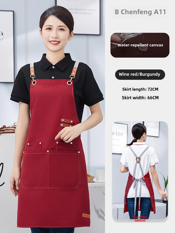 Waterproof Oil-proof Canvas Apron Stain-resistant Custom Kitchen Catering Studio Workwear|Kitchen Aprons & Protective Wear