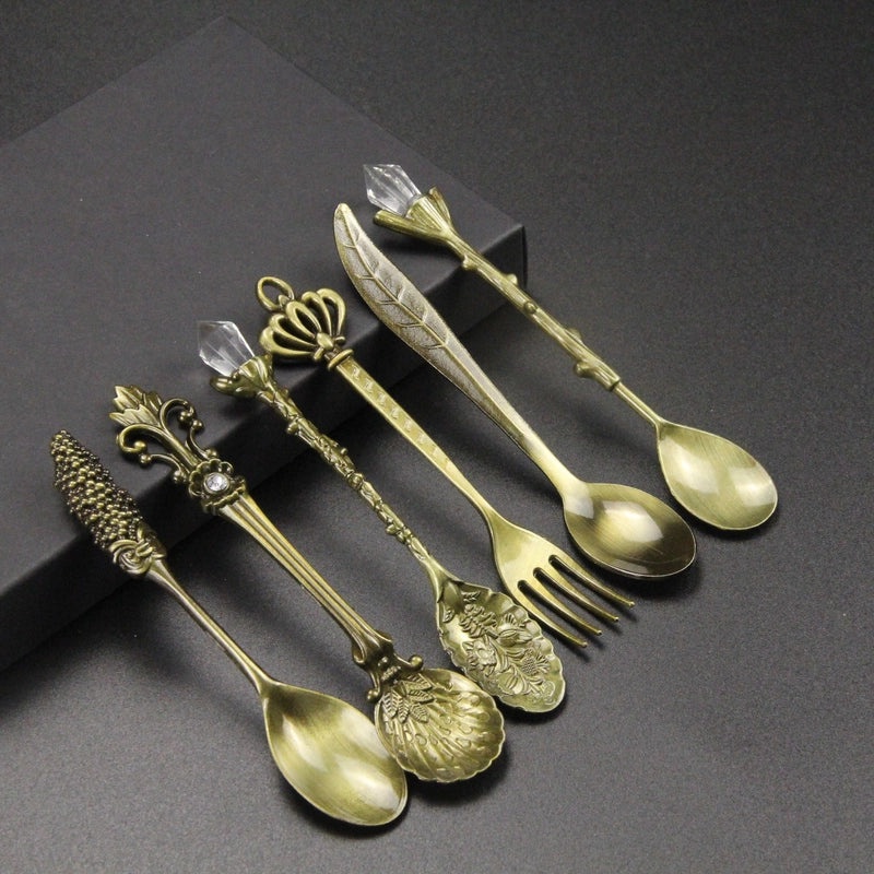 Retro Style Solid Color Zinc Alloy Spoon Set for Casual Elegance|Home & Kitchen Tableware