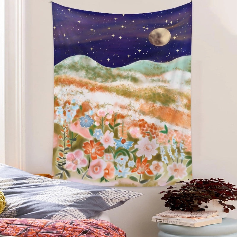 Bohemian Moon Phase Tapestry with Night Sky Pattern | Home Decor Wall Hanging