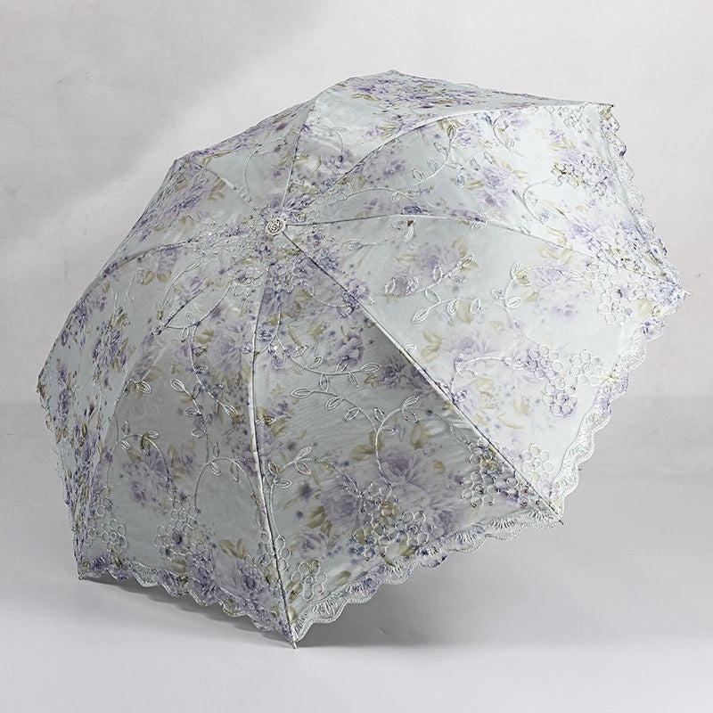 Goddess Princess Double Layer Lace Foldable Umbrella for Women | Sun & Rain Protection | Black Sunshade Umbrellas | Women's Accessories