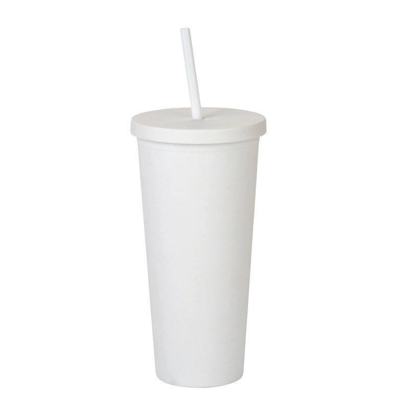 24oz Double-layer Frosted Plastic Straw Cup with Lid | Drinkware & Tumblers