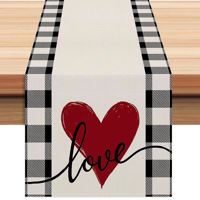 Valentine's Day Elegant Minimalist Heart Letter Polyester Tablecloth | Home Decor