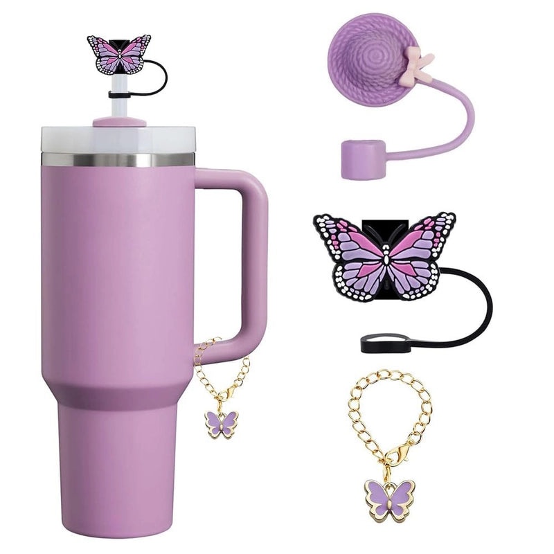 Adorable Butterfly Silicone Straw Cap Set | Drink Accessories