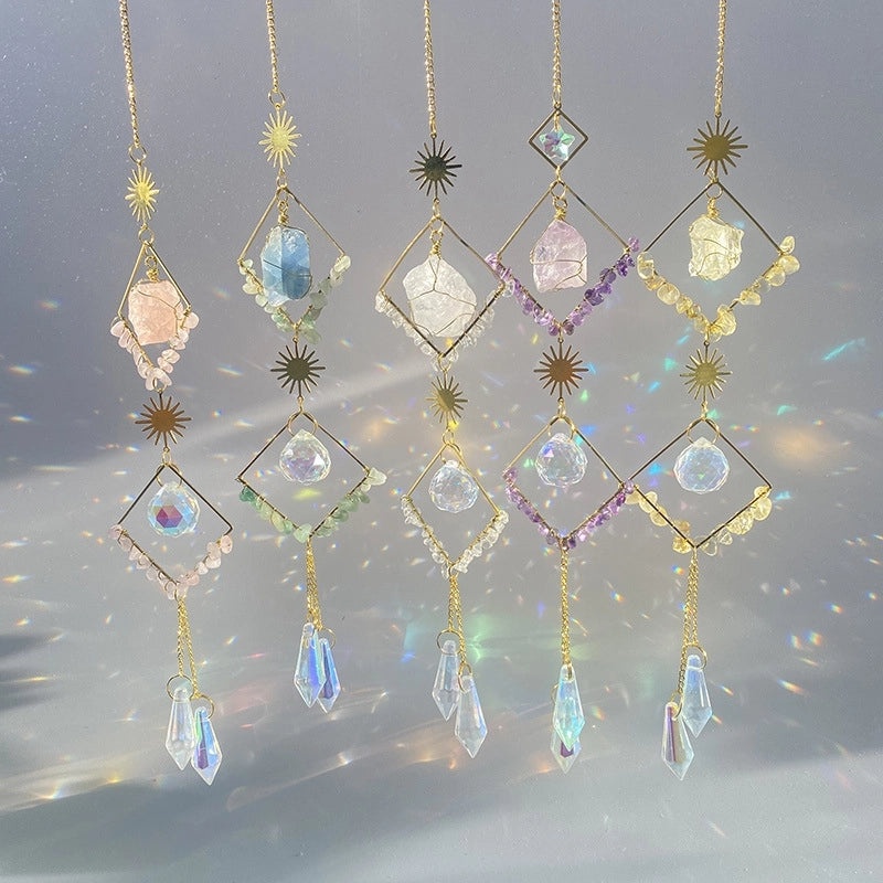 Minimalist Amethyst Crystal Geometric Suncatcher Wind Chime for Wall Decor|Home Decor & Wall Art