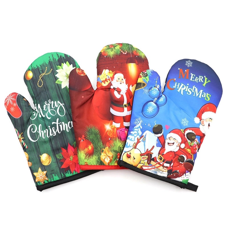 Heat Resistant Polyester Gloves with Modern Santa Claus Design|Christmas Accessories