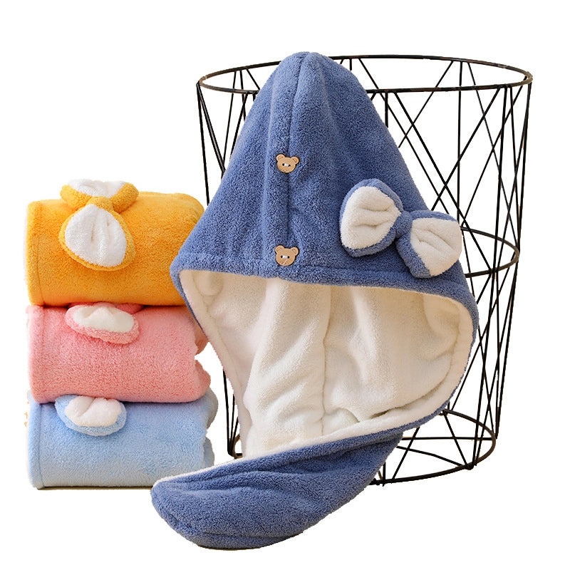 Thickened Double Bow Coral Fleece Hair Towel Wrap for Women | Hair Care Accessories