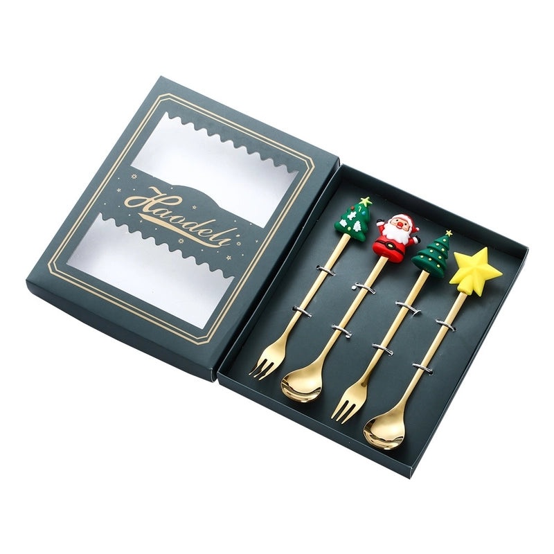 Christmas Santa Claus Stainless Steel Spoon and Fruit Fork Set | Kitchen & Dining Utensils
