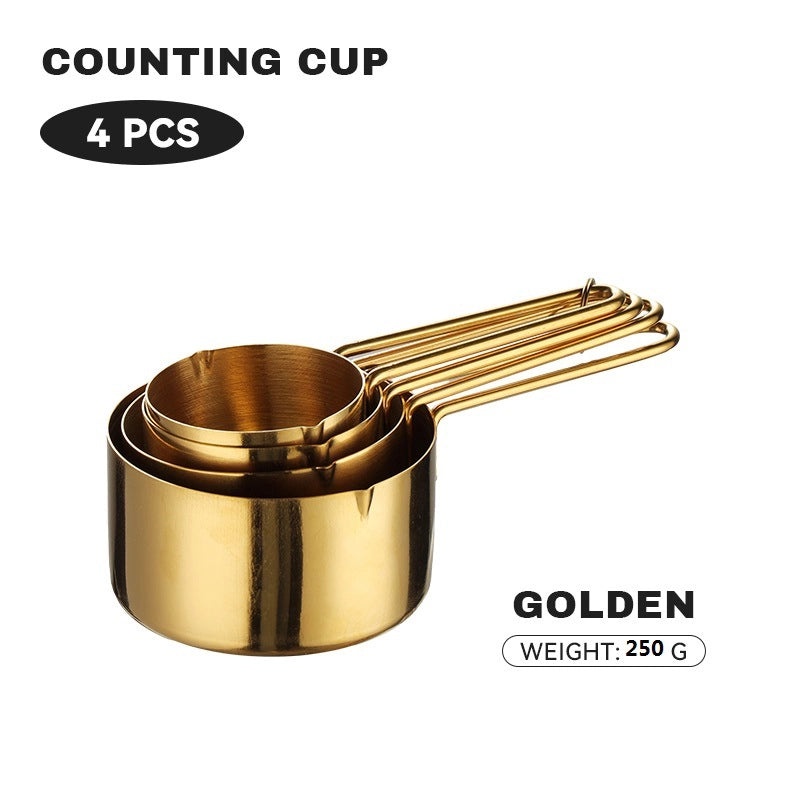 8-Piece Rose Gold Stainless Steel Measuring Cups and Spoons Set with Wire Handles and Scale | Kitchen Measuring Tools