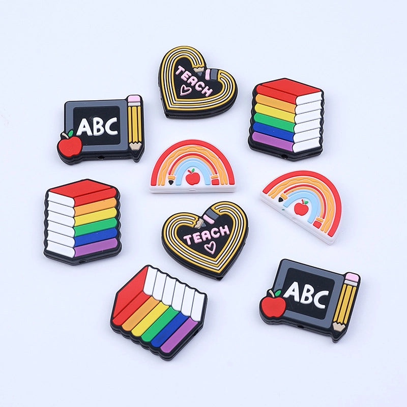 Rainbow Pencil Silicone Beads for DIY Jewelry Making Kids Cartoon Blackboard Loose Beads|Children's Craft Supplies