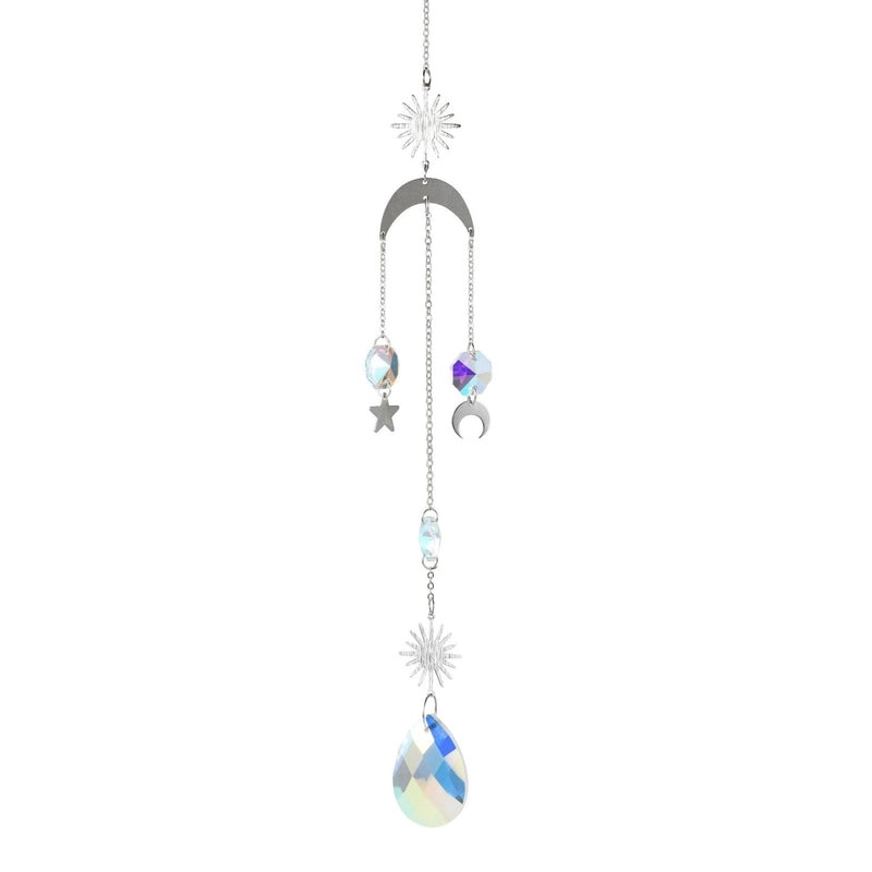 Celestial Geometric Moon Pendant with Crystal Charm|Jewelry & Accessories