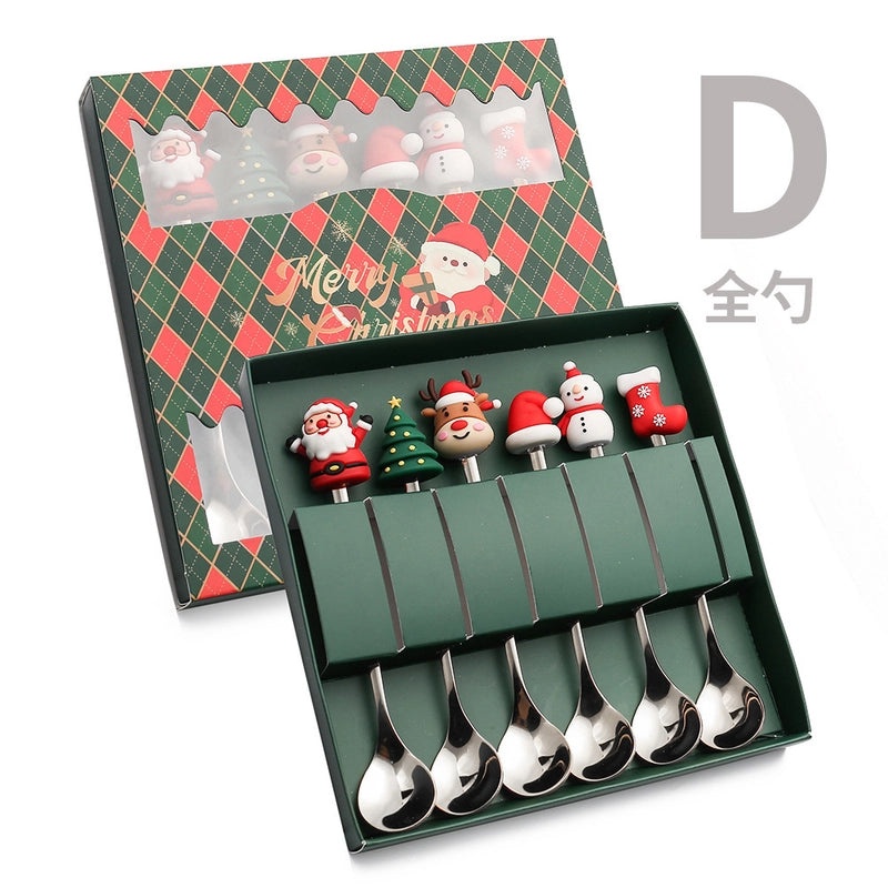 Christmas Holiday Stainless Steel Tableware with Cute Santa Tree Star Design PVC Handle | Kitchen & Dining