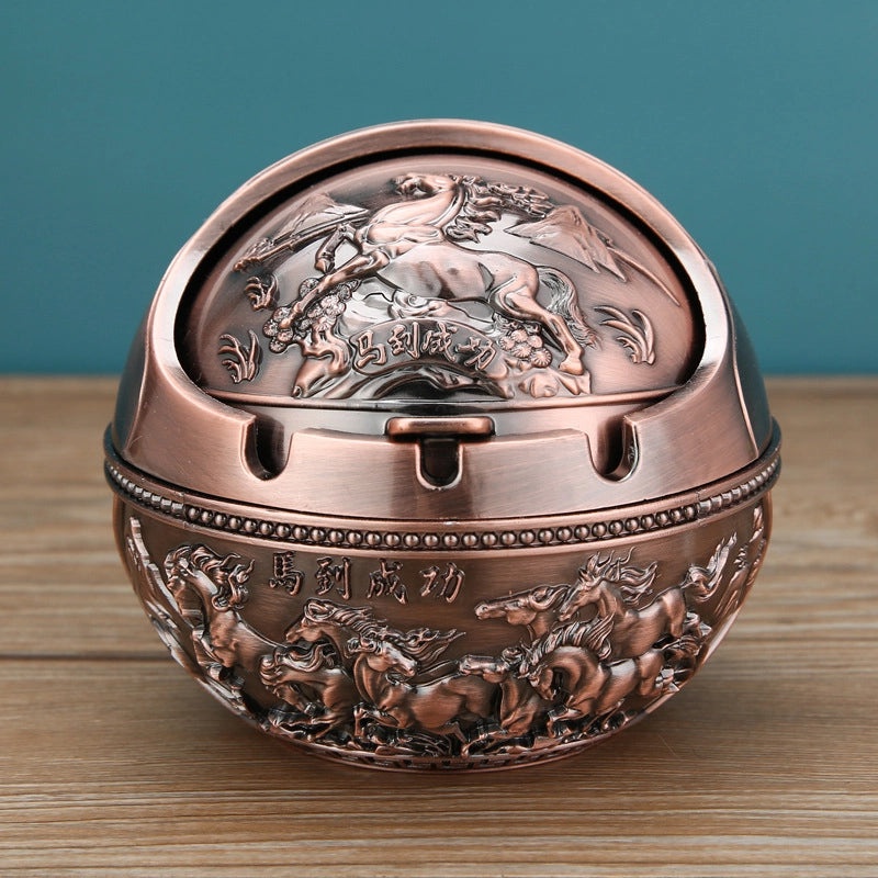 Vintage Elephant Peacock Rose Metal Ashtray Decorative Ornament|Home Decor & Accessories