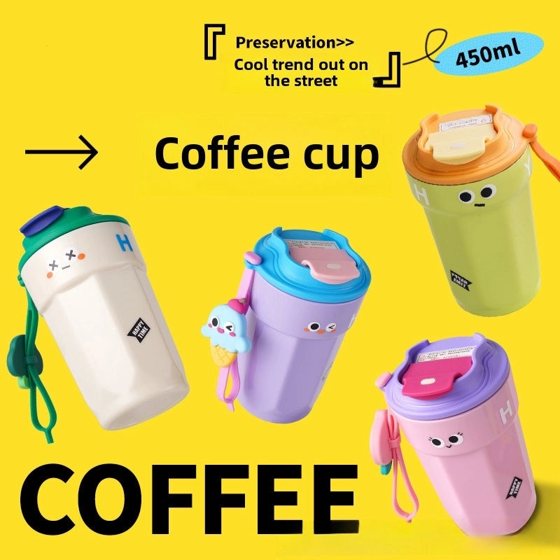 Cartoon Plastic Coffee Cup for Girls | High Color Value, Heat Resistant, Drop-proof, Portable, Custom Logo Printing | Drinkware