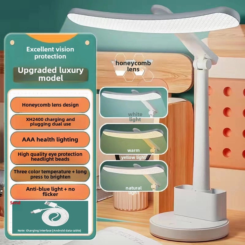 Eye Protection LED Desk Lamp for Study Dormitory Charging Plug-in Dual-use Foldable Bedside Night Light|Desk Lamps