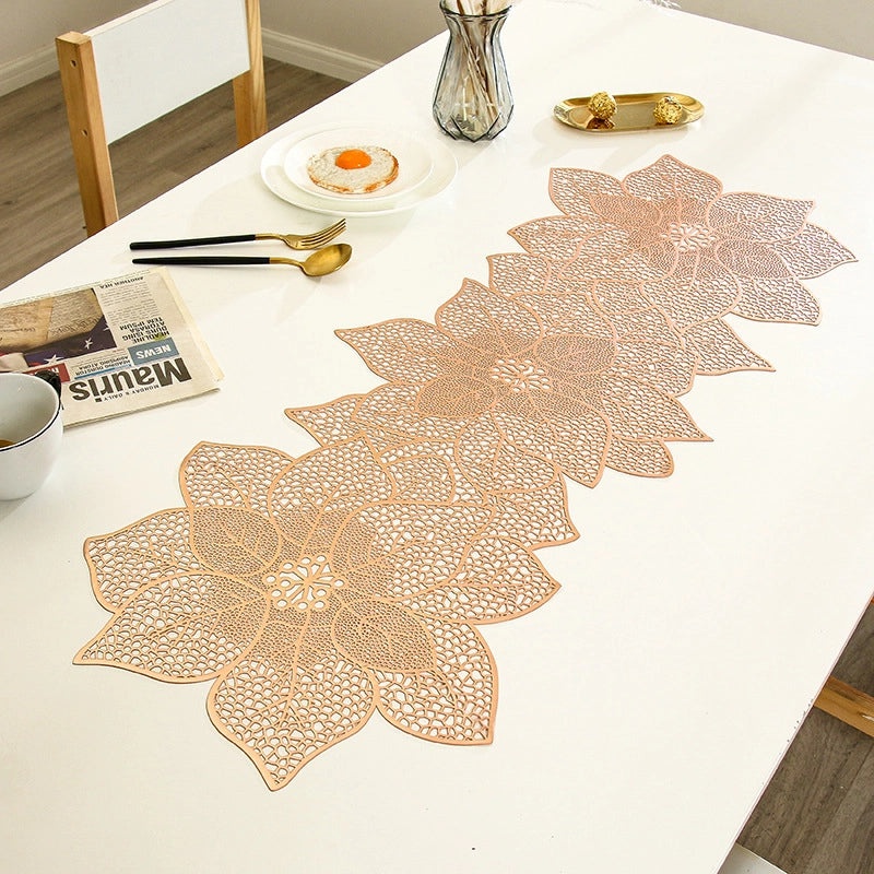 Nordic Creative PVC Table Runner with Irregular Flower Hollow Design | Home Decor Table Linen