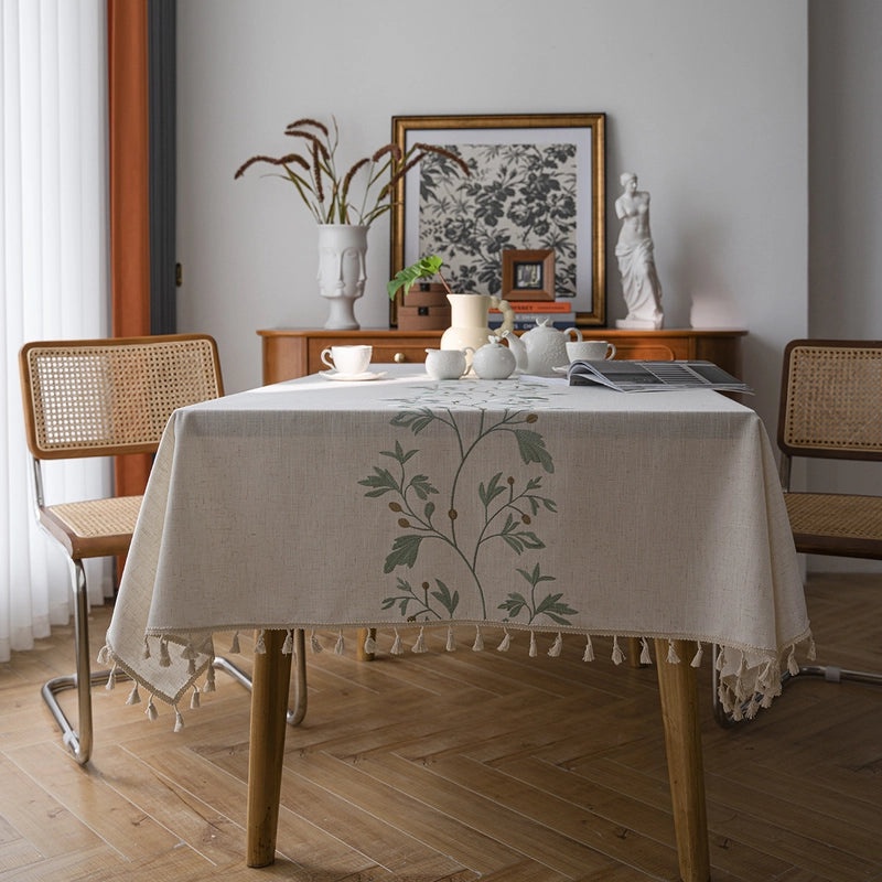 Embroidered Floral Fabric Tablecloth for Dining Table Round & Rectangular Artistic Design|Home Decor/Table Linens