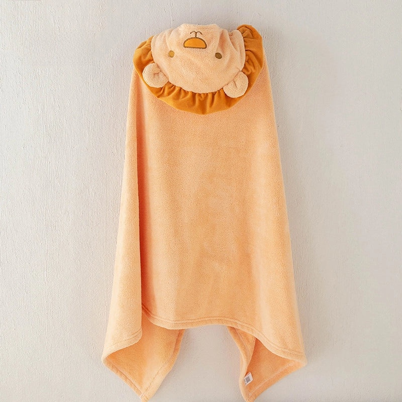 Baby Coral Fleece Hooded Cape Soft Cartoon Animal Kids Hooded Cloak Bath Towel for Spring and Autumn|Children's Bath Accessories