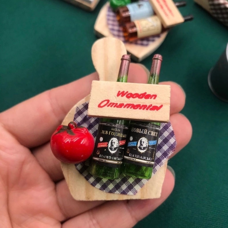 Cute 3D Red Wine Bottle Fruit Wooden Fridge Magnets for Kitchen Decoration|Home & Kitchen Accessories