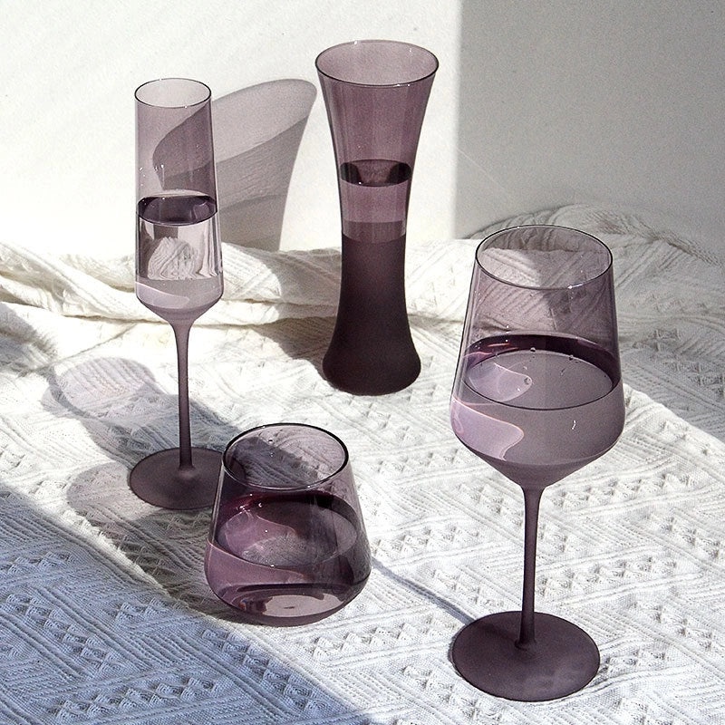 Elegant Purple Crystal Wine Glass Set | Luxury Glassware