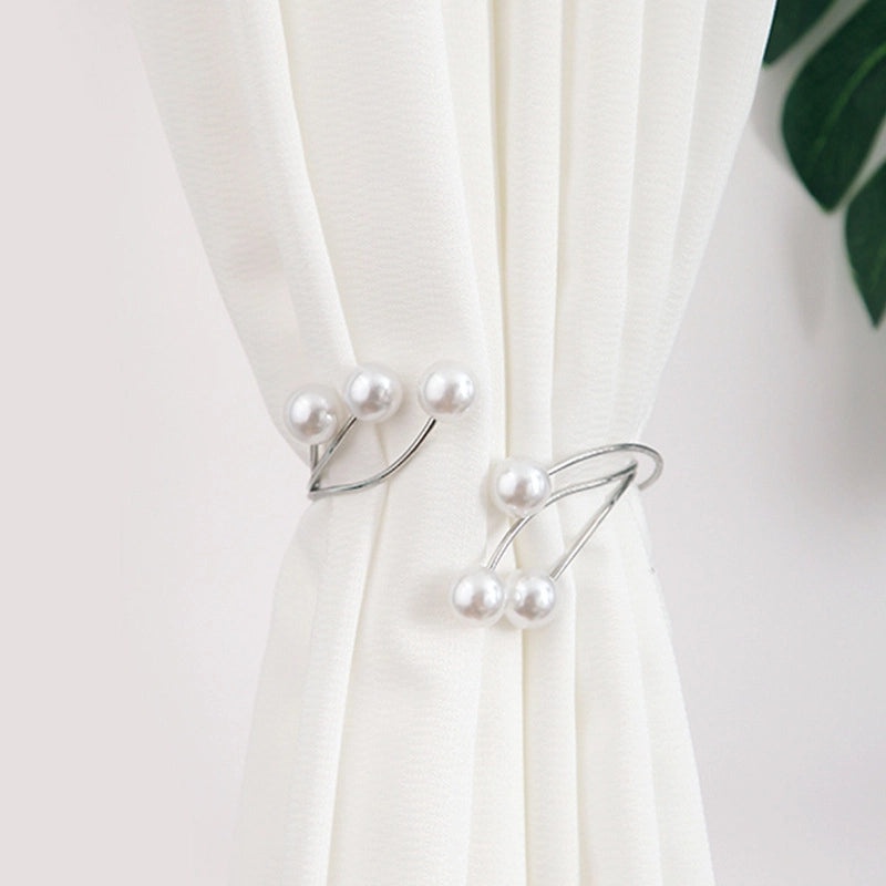 Modern Minimalist Six-Pearl Metal Curtain Tieback Punch-Free Living Room Curtain Holder|Home Decor & Curtain Accessories