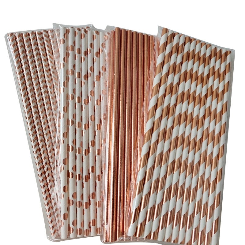 400pcs Rose Gold Paper Straws Disposable Decorative Straws for Parties Pastries Beverages|Party Supplies