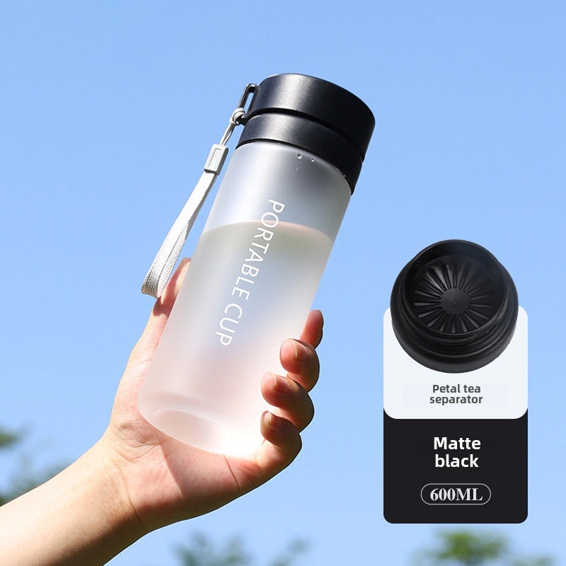 Large-capacity Outdoor Sports Water Bottle with Frosted Plastic Portable Rope Customizable Tea Drain Cup|运动水壶