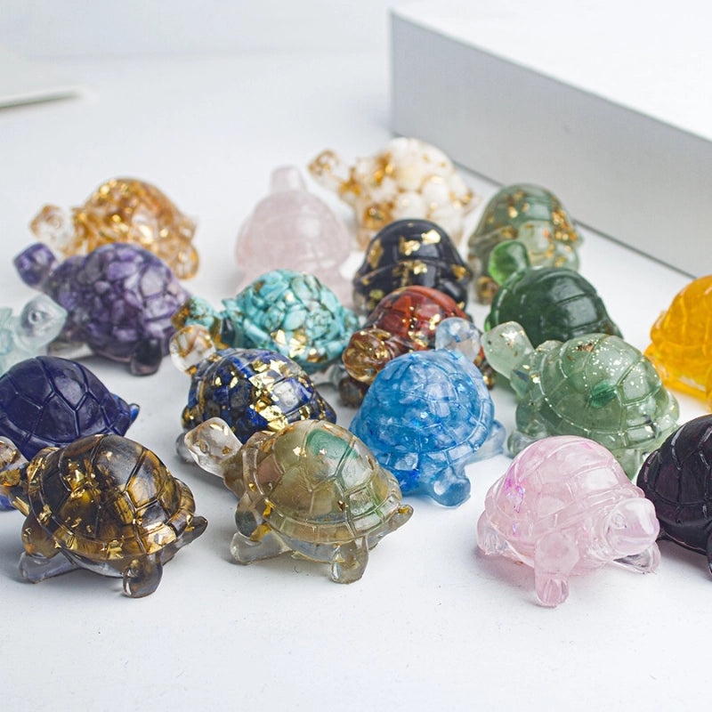 Minimalist Tortoise Figurine with Natural Crystal Accents|Home Decor